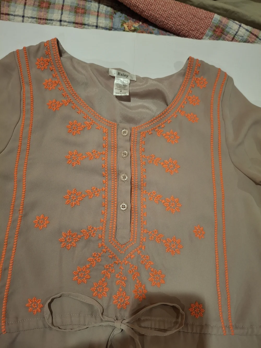 Esley Taupe Dress with Bright Embroidered Accents